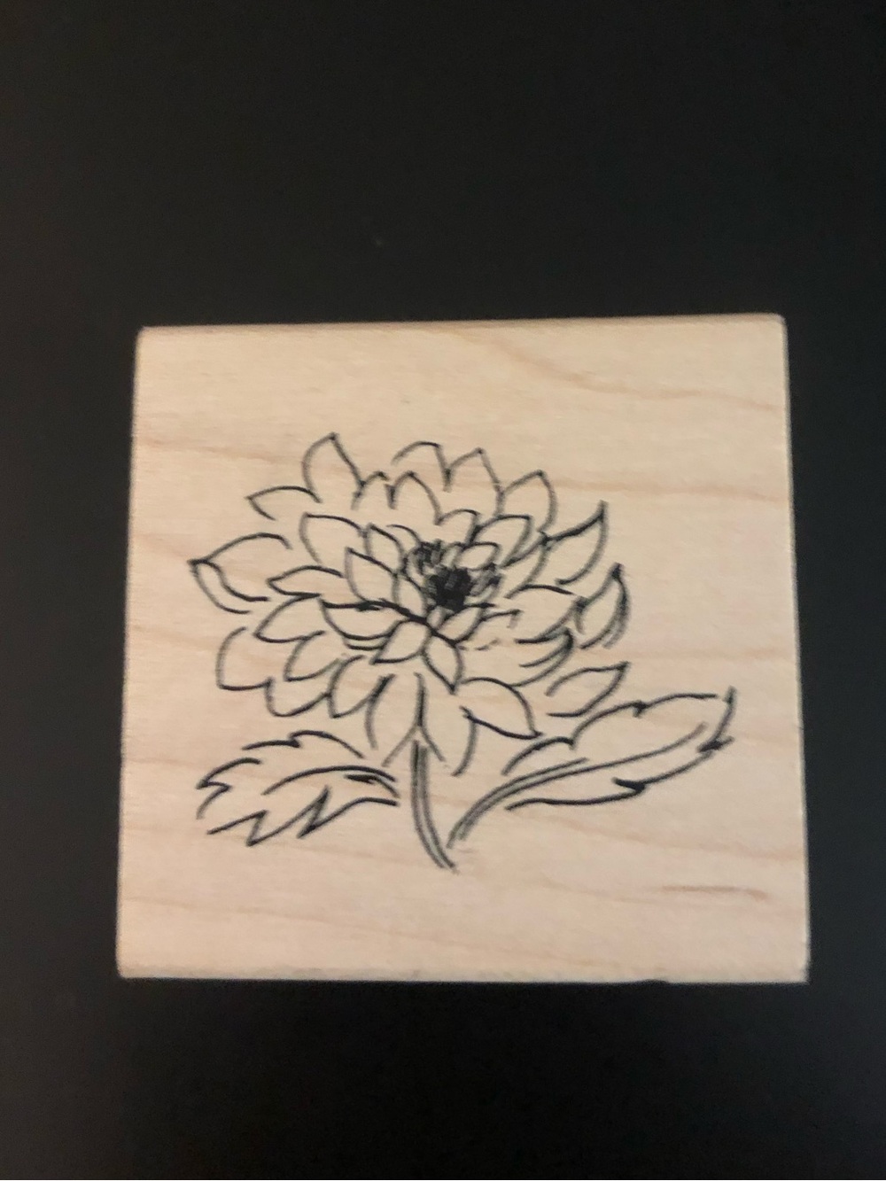 American Crafts Floral Wood Block Stamp in Natural with Black Design